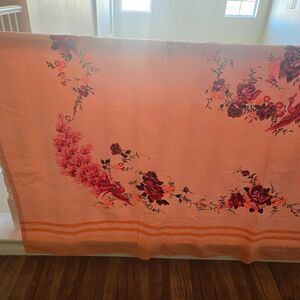 Vintage Floral Pink Peacock Bird Print Tablecloth